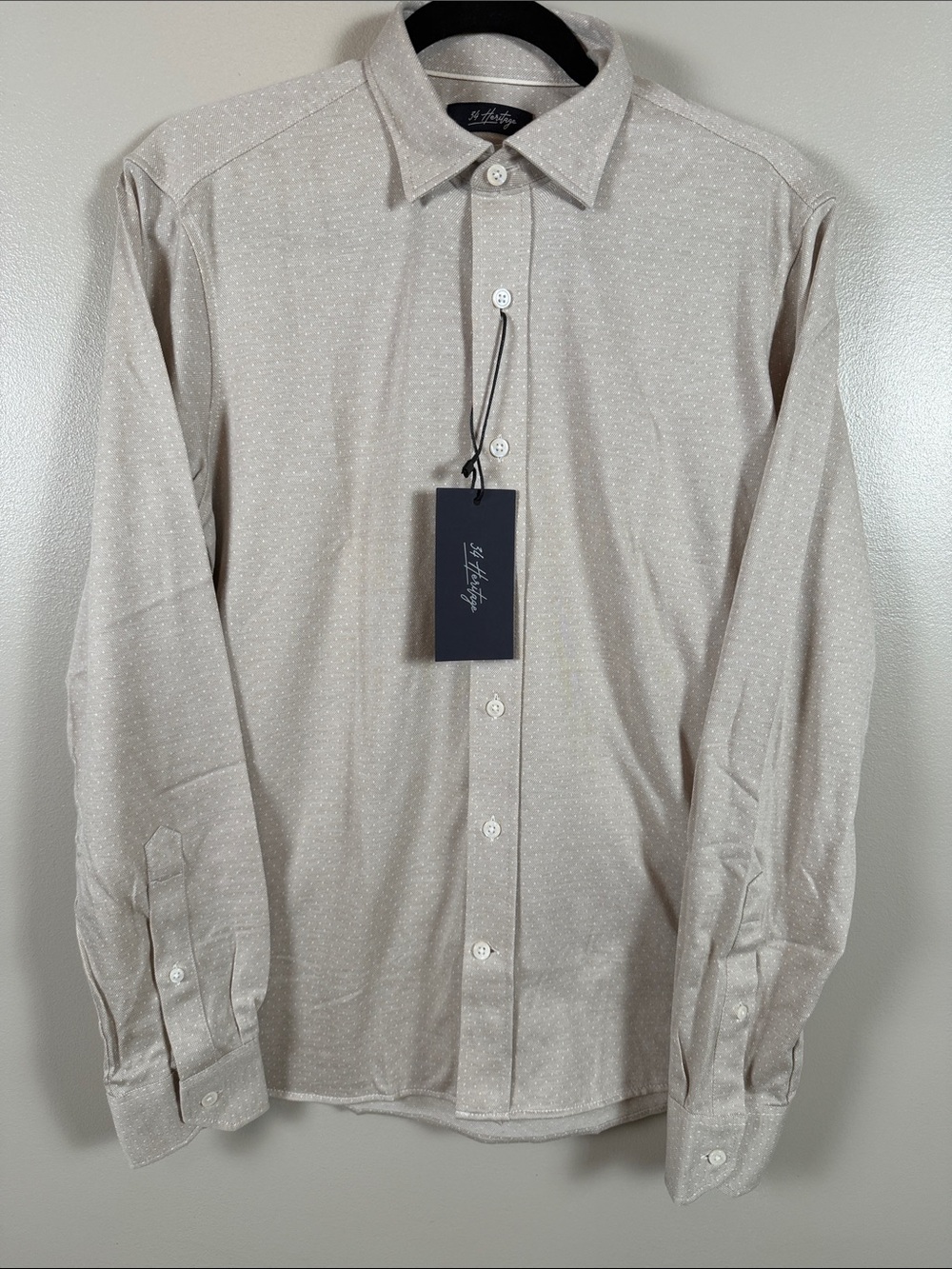 34 Heritage Beige Micro-Dot Men's Dress Shirt